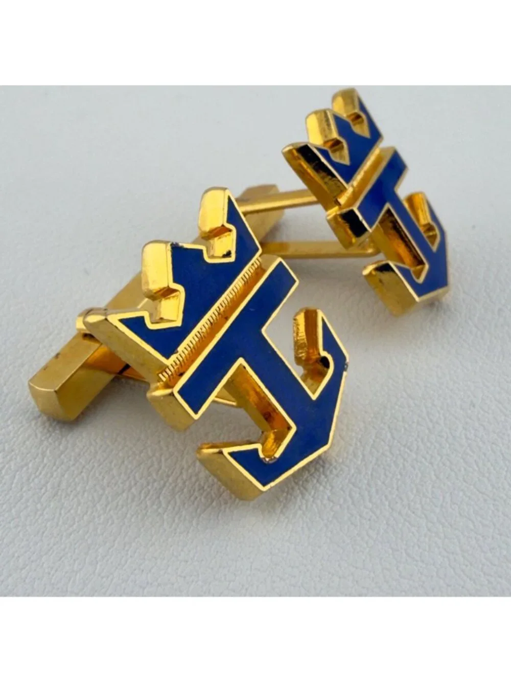 Vintage Royal Caribbean Cruises Cufflinks Blue Enamel Employee Uniform